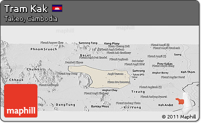 Shaded Relief Panoramic Map of Tram Kak, desaturated