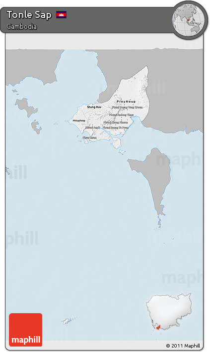 Gray 3D Map of Tonle Sap, single color outside