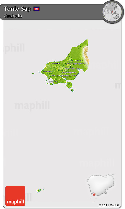 Physical 3D Map of Tonle Sap, cropped outside