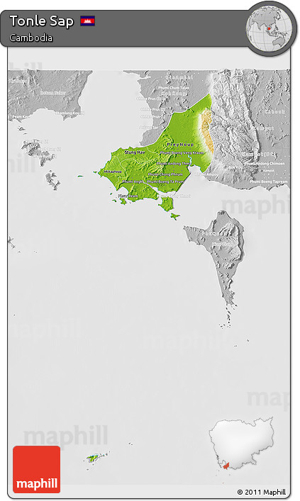 Physical 3D Map of Tonle Sap, lighten, desaturated