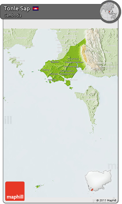 Physical 3D Map of Tonle Sap, lighten
