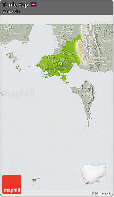 Physical 3D Map of Tonle Sap, lighten, semi-desaturated