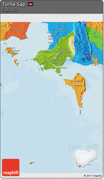 Physical 3D Map of Tonle Sap, political outside