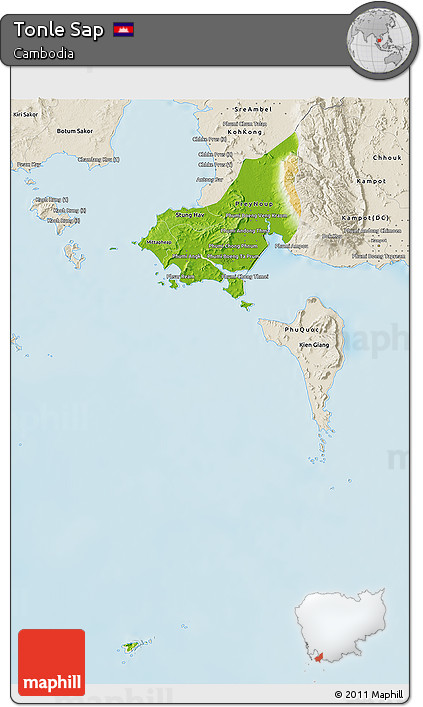 Physical 3D Map of Tonle Sap, shaded relief outside