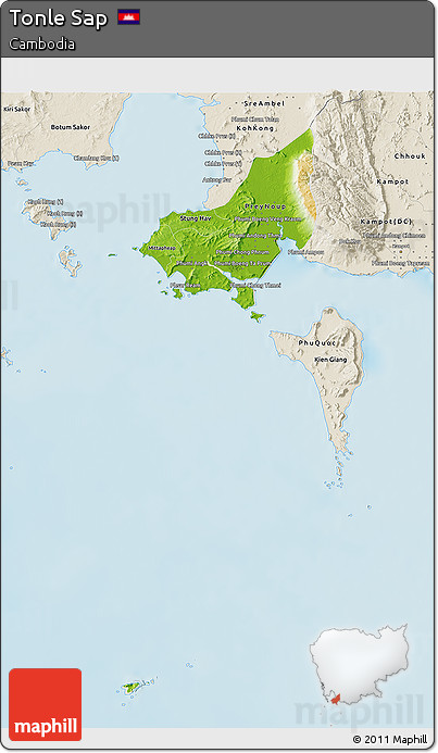 Physical 3D Map of Tonle Sap, shaded relief outside