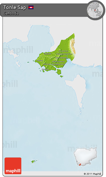 Physical 3D Map of Tonle Sap, single color outside