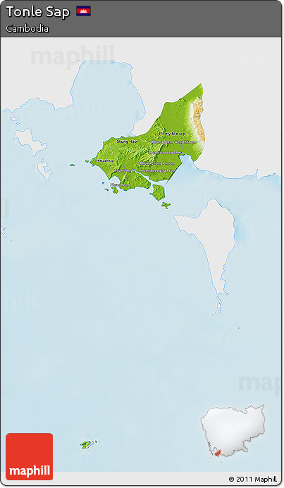 Physical 3D Map of Tonle Sap, single color outside