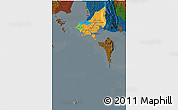 Political 3D Map of Tonle Sap, darken