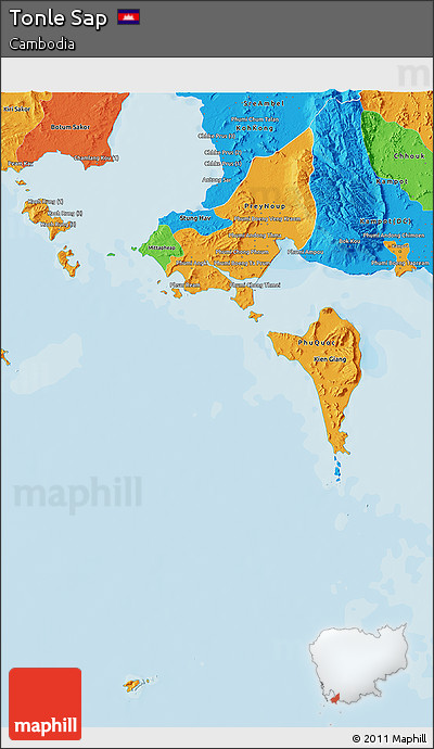 Political 3D Map of Tonle Sap