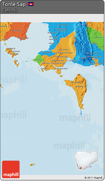 Political 3D Map of Tonle Sap