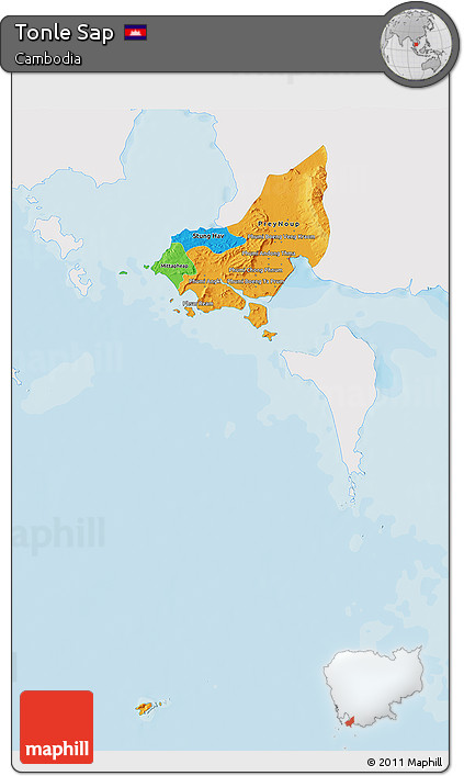 Political 3D Map of Tonle Sap, single color outside