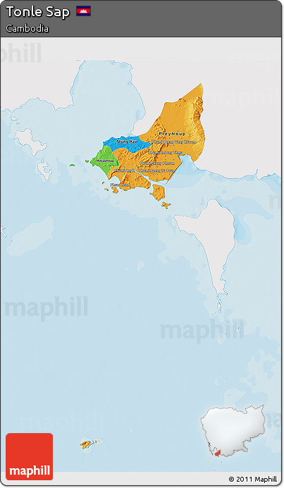Political 3D Map of Tonle Sap, single color outside