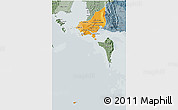 Political Shades 3D Map of Tonle Sap, semi-desaturated