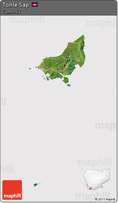 Satellite 3D Map of Tonle Sap, cropped outside