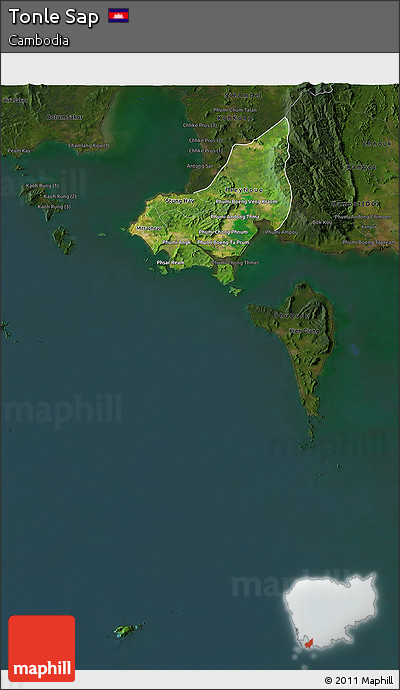 Satellite 3D Map of Tonle Sap, darken