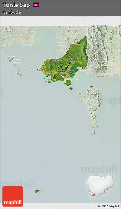 Satellite 3D Map of Tonle Sap, lighten
