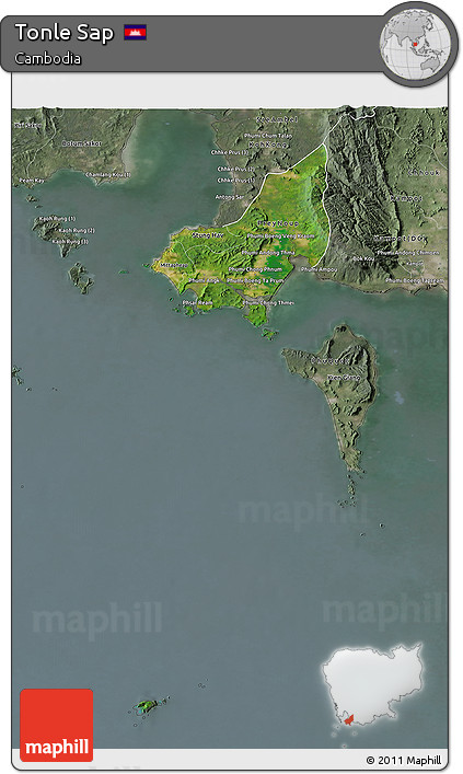 Satellite 3D Map of Tonle Sap, semi-desaturated
