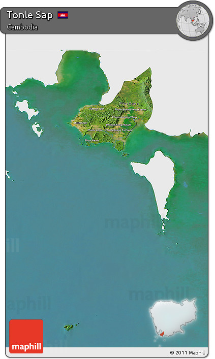 Satellite 3D Map of Tonle Sap, single color outside