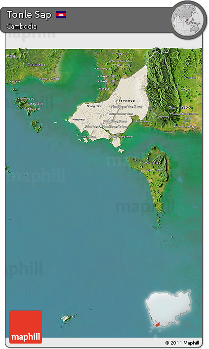 Shaded Relief 3D Map of Tonle Sap, satellite outside