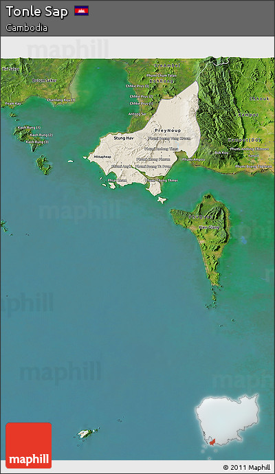 Shaded Relief 3D Map of Tonle Sap, satellite outside