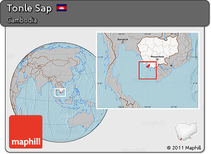 Gray Location Map of Tonle Sap, highlighted country, hill shading