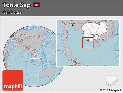 Gray Location Map of Tonle Sap, highlighted country, hill shading