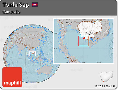 Gray Location Map of Tonle Sap, highlighted country, hill shading