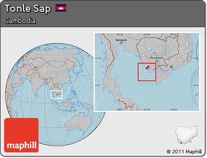Gray Location Map of Tonle Sap, hill shading