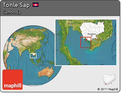 Satellite Location Map of Tonle Sap, highlighted country