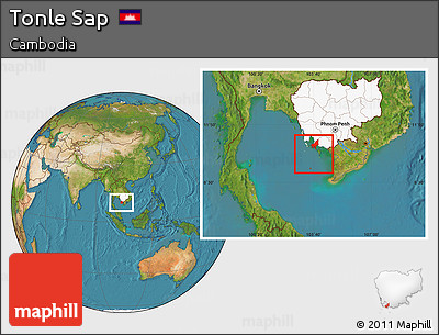 Satellite Location Map of Tonle Sap, highlighted country