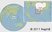 Savanna Style Location Map of Tonle Sap, highlighted country, hill shading