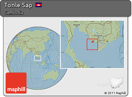 Savanna Style Location Map of Tonle Sap, hill shading