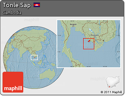 Savanna Style Location Map of Tonle Sap, hill shading