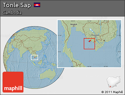 Savanna Style Location Map of Tonle Sap, hill shading