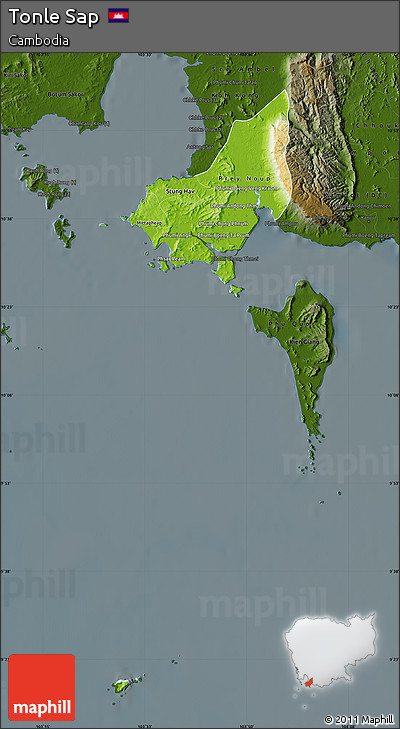 Physical Map of Tonle Sap, darken