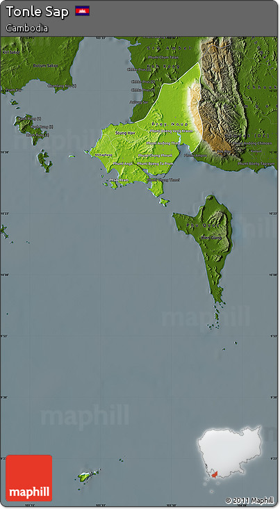 Physical Map of Tonle Sap, darken