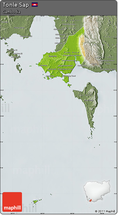 Physical Map of Tonle Sap, semi-desaturated