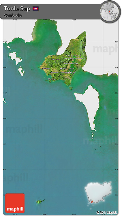 Satellite Map of Tonle Sap, single color outside