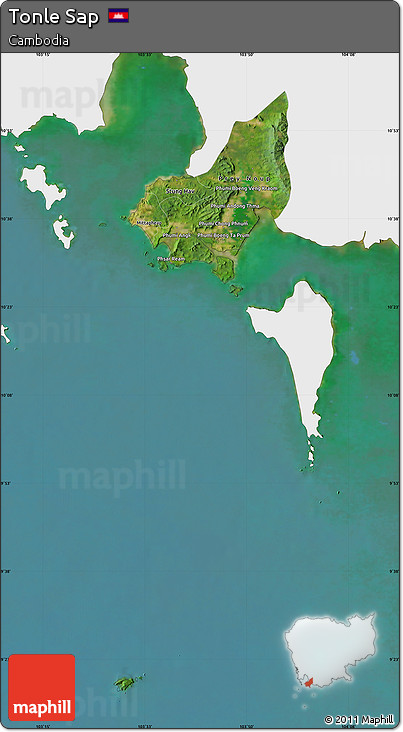 Satellite Map of Tonle Sap, single color outside