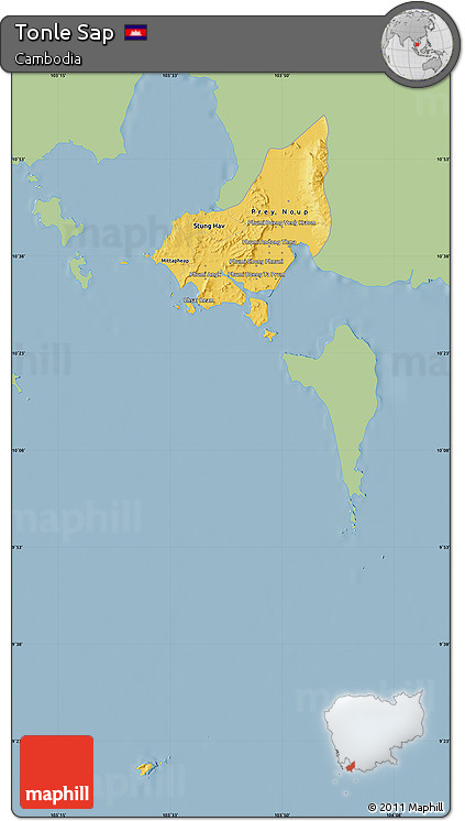 Savanna Style Map of Tonle Sap, single color outside