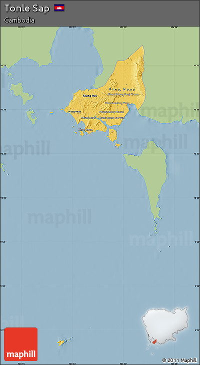 Savanna Style Map of Tonle Sap, single color outside