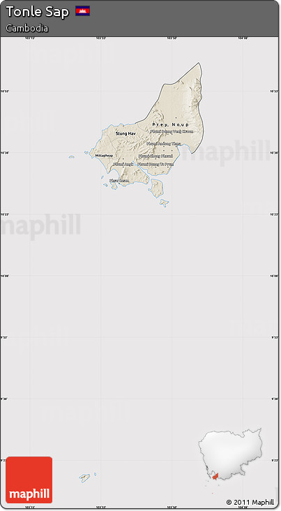 Shaded Relief Map of Tonle Sap, cropped outside
