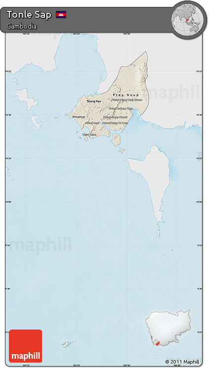 Shaded Relief Map of Tonle Sap, single color outside