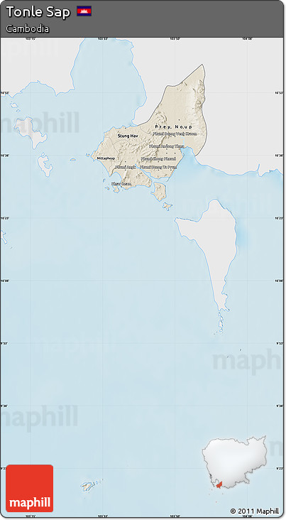 Shaded Relief Map of Tonle Sap, single color outside