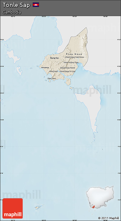 Shaded Relief Map of Tonle Sap, single color outside