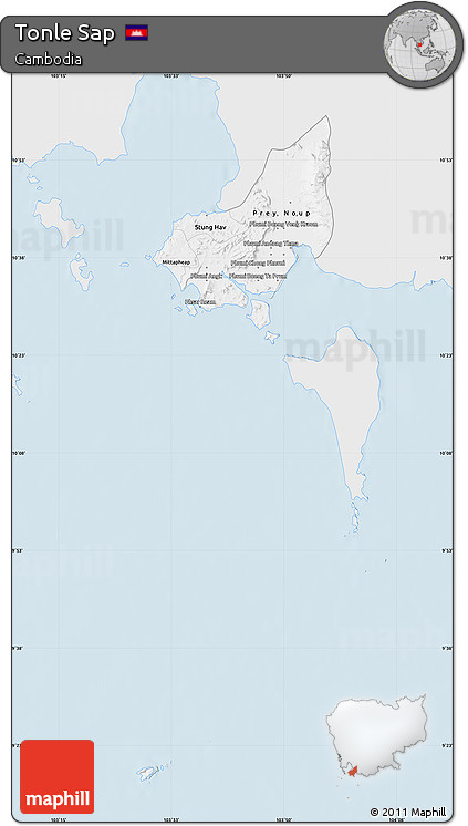 Silver Style Map of Tonle Sap, single color outside