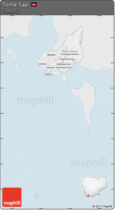 Silver Style Map of Tonle Sap, single color outside