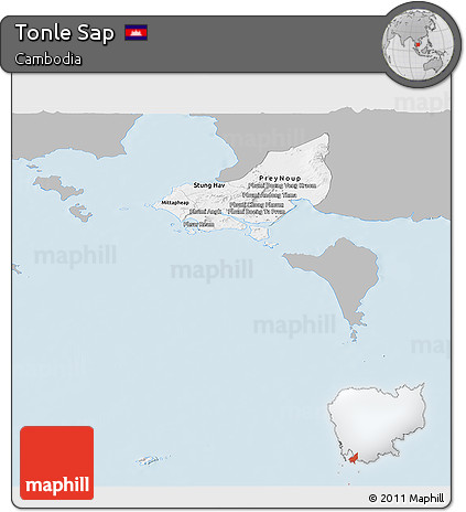 Gray Panoramic Map of Tonle Sap, single color outside
