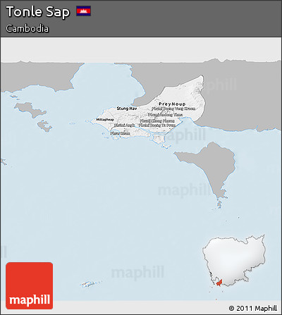 Gray Panoramic Map of Tonle Sap, single color outside