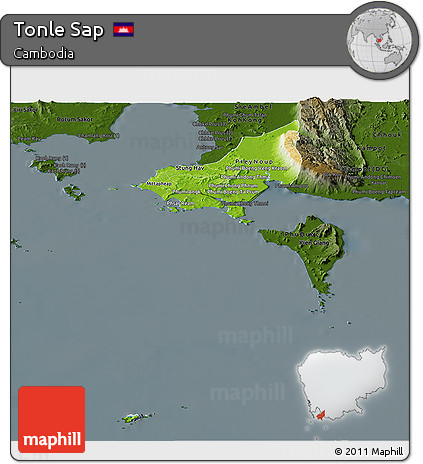 Physical Panoramic Map of Tonle Sap, darken